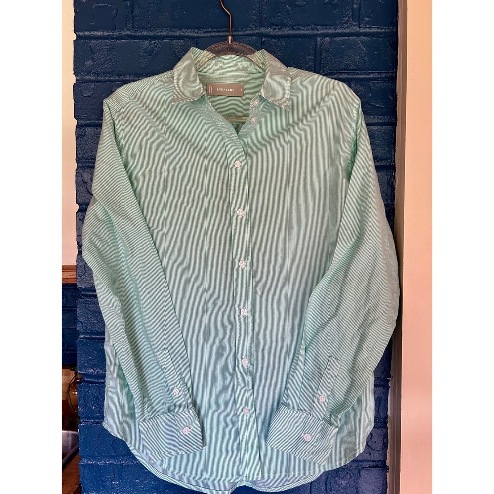 Everlane Striped Shirt Size 0‎ Women's Button Down Career Casual Green White
